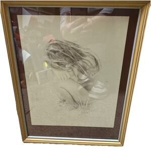 Vintage graphite/pencil Study Drawing Nude Female Pose Matted Framed